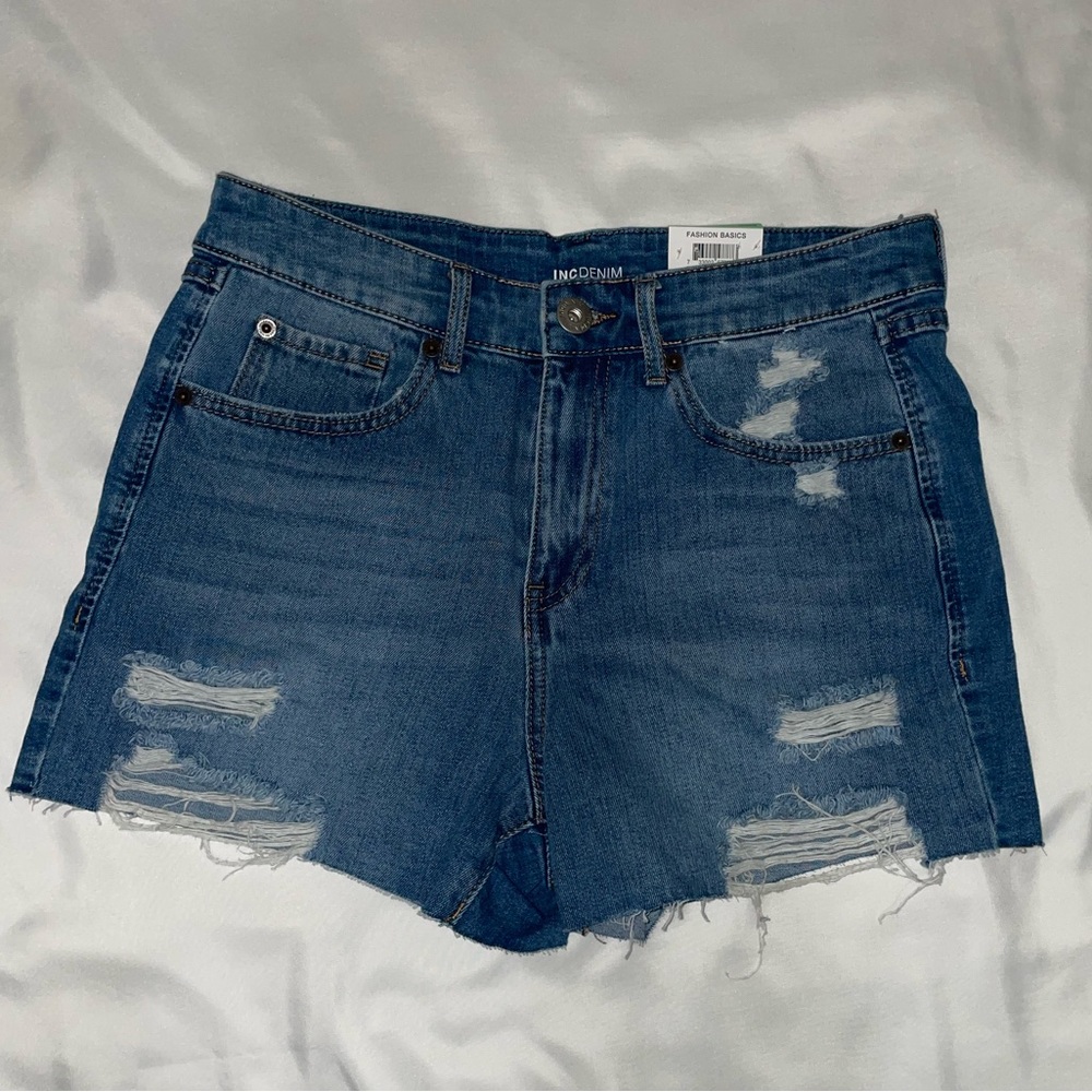 INC Denim - Blue Denim (Medium Wash) Distressed Shorts 8/29 Size (Women)